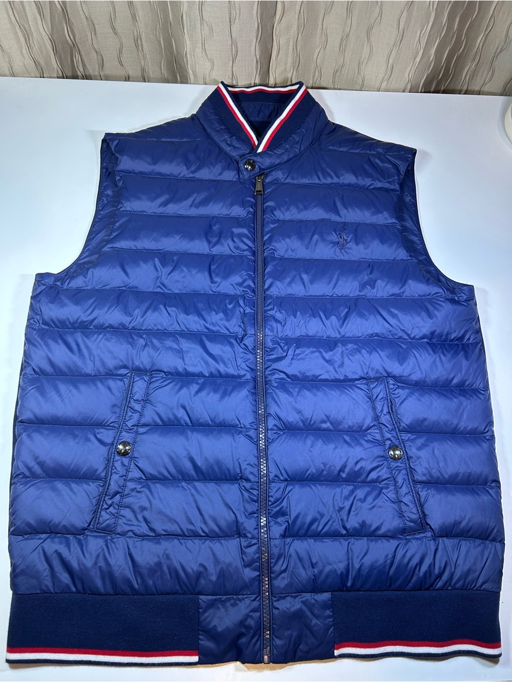 Polo Ralph Lauren Men's M Performance Navy Down Puffer Vest Red White Trim NWOT